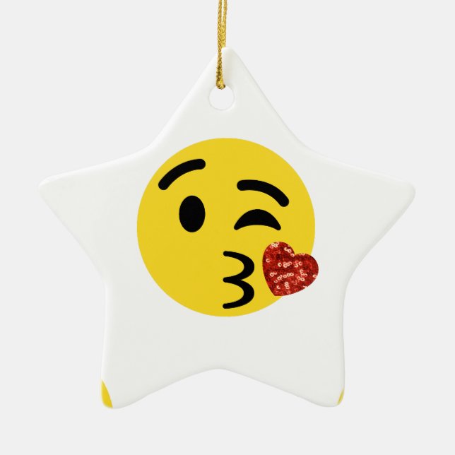 glitter kiss emoji ceramic ornament (Front)