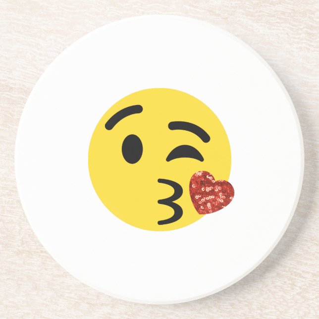 glitter kiss emoji coaster (Front)