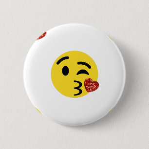 glitter kiss emoji pinback button