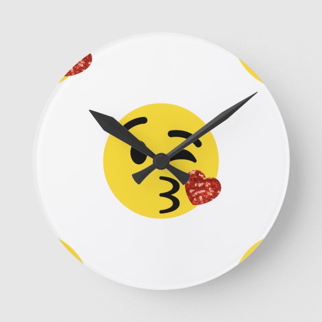 glitter kiss emoji round clock (Front)