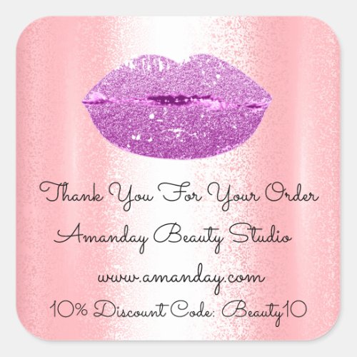 Glitter Kiss Lips Thank You Shopping Discount Code Square Sticker