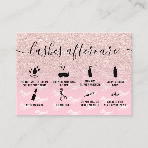 Glitter lashes aftercare blush pink illustrations business card