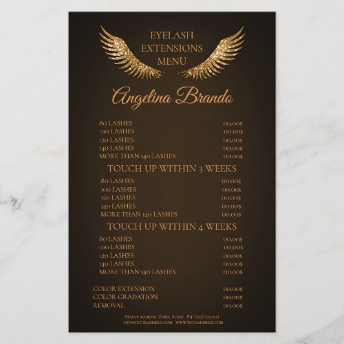 Glitter Lashes Eyelash Extensions Brown Price List Flyer