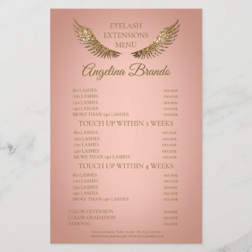 Glitter Lashes Eyelash Extensions Pink Price List Flyer