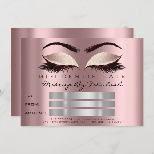 Glitter Lashes Gold Mauve Makeup Certificate Spark Invitation