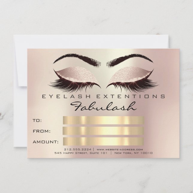 Glitter Lashes Gold Pink Makeup Certificate Blush Invitation (Front)