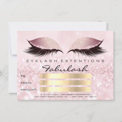 Glitter Lashes Gold Pink Makeup Certificate Gift Invitation