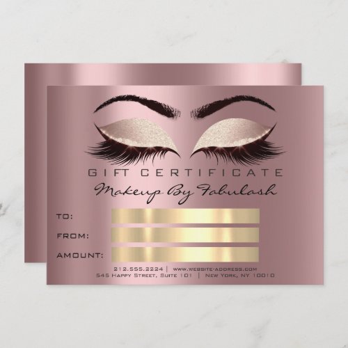 Glitter Lashes Gold Rose Makeup Certificate Spark Invitation