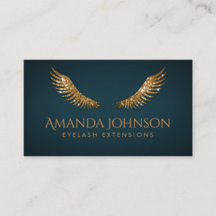 Glitter Lashes Gold Wings Dark Blue Card