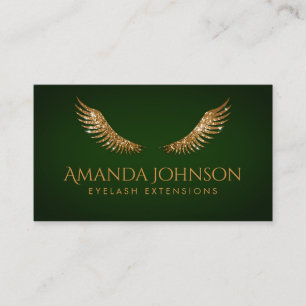 Glitter Lashes Gold Wings Emerald Green Card