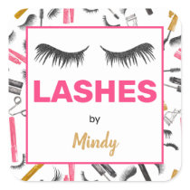 Glitter Lashes Makeup Artist Watercolor Square Sticker