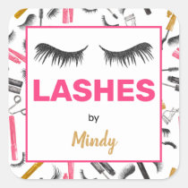 Glitter Lashes Makeup Artist Watercolor Square Sticker