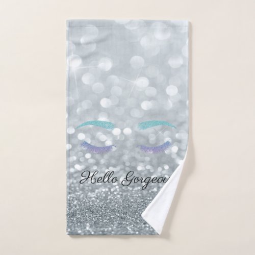 Glitter Lashes Silver Glitter Bokeh Bath Towel Set