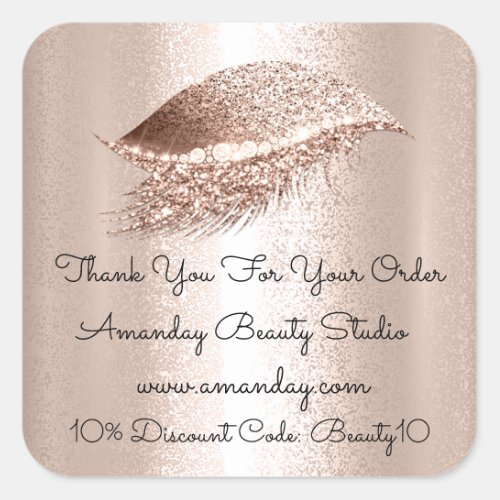 Glitter Lashes Thank You Shopping Discount Square Sticker