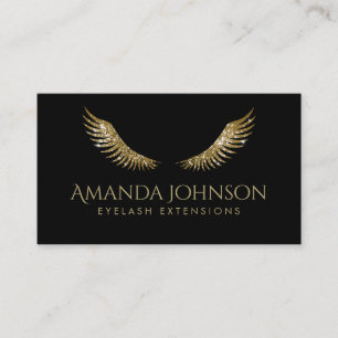 Glitter Lashes White Gold Wings Simple Black Card