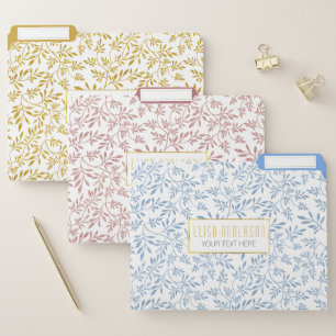 Glitter leaves pattern gold, gold rose, blue file folder