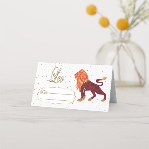 Glitter Leo Gold Confetti Birthday Place Card