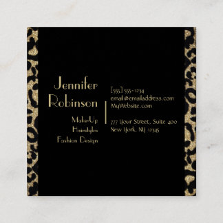 Glitter Leopard Black and Gold Business Card