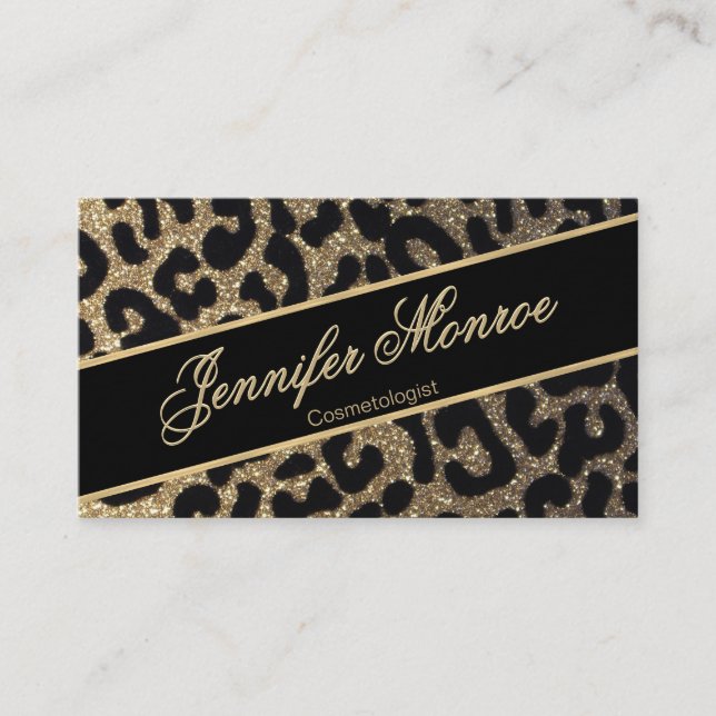 Glitter Leopard Black and Gold Business Card (Front)