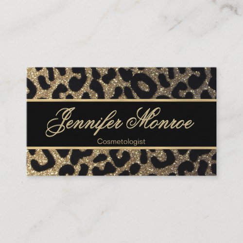 Glitter Leopard Black and Gold Business Card