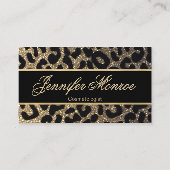 Glitter Leopard Black and Gold Business Card (Front)