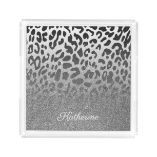 Glitter Leopard Print Acrylic Tray