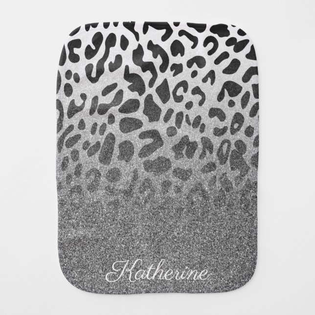 Glitter Leopard Print Baby Burp Cloth (Front)