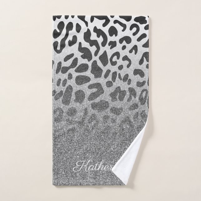 Glitter Leopard Print Bath Towel Set (Hand Towel)