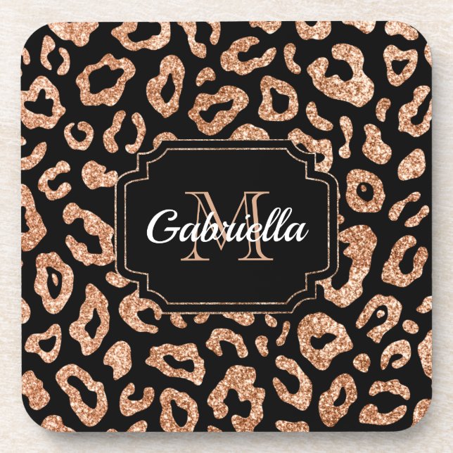 Glitter Leopard Print Beverage Coaster (Front)