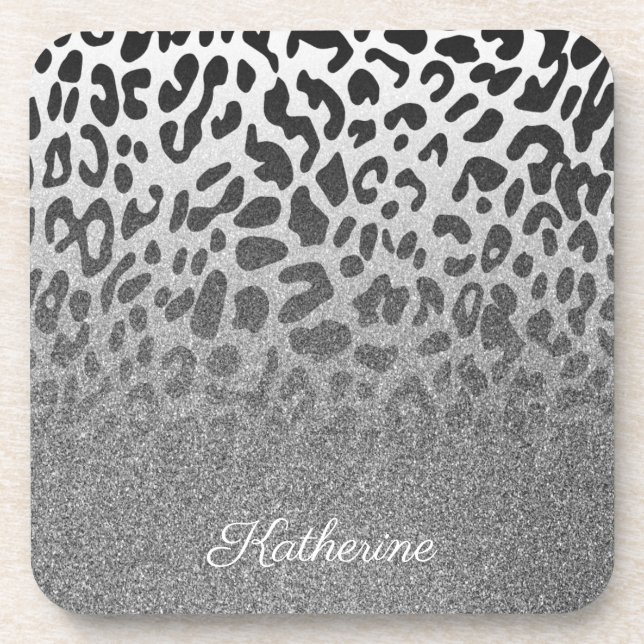 Glitter Leopard Print Beverage Coaster (Front)