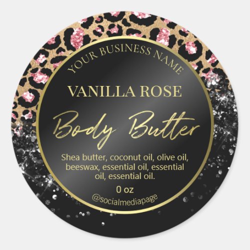 Glitter Leopard Print Black Body Butter Labels