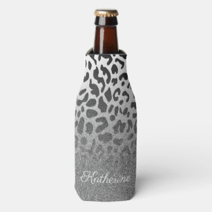 Glitter Leopard Print Bottle Cooler