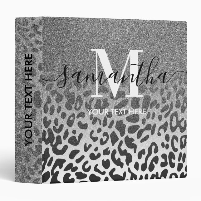 Glitter Leopard Print Calligraphy 3 Ring Binder (Front/Spine)
