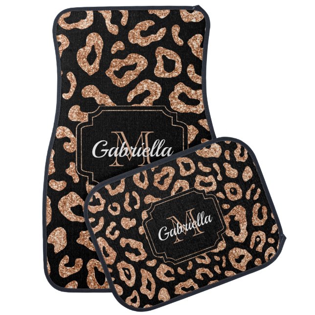 Glitter Leopard Print Car Floor Mat (Set)
