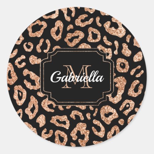 Glitter Leopard Print Classic Round Sticker