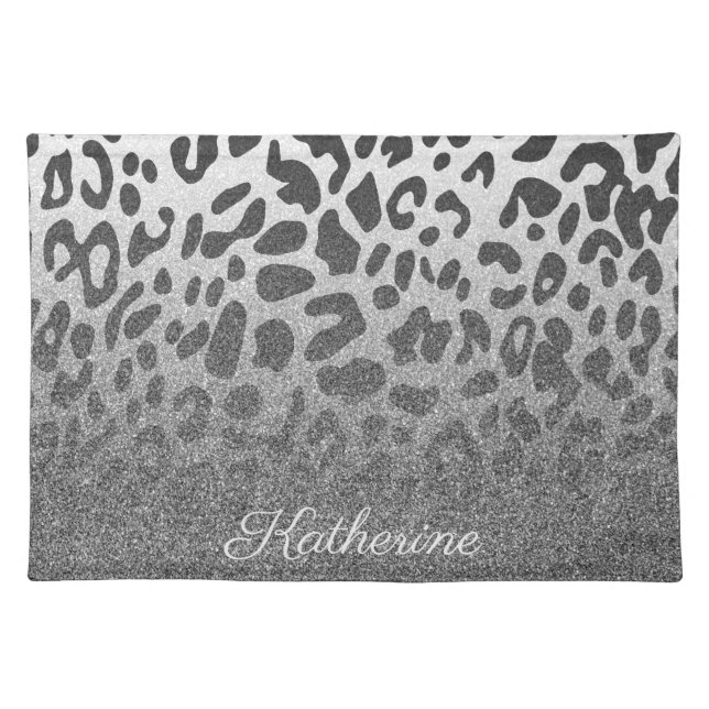Glitter Leopard Print Cloth Placemat (Front)
