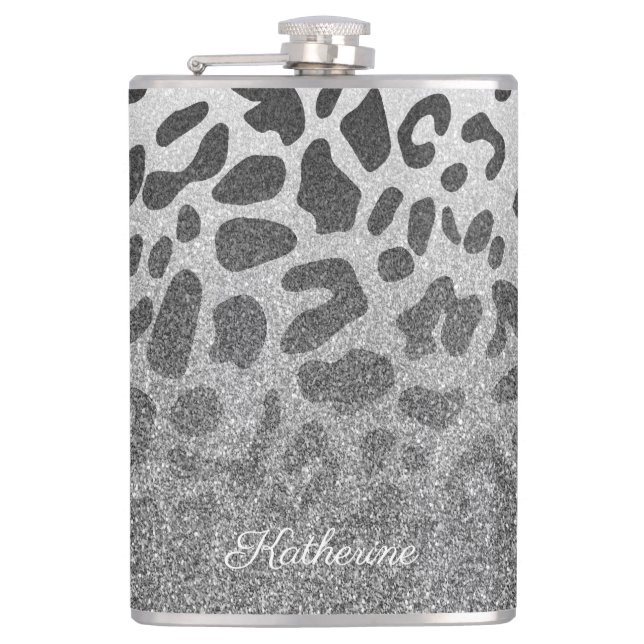 Glitter Leopard Print Flask (Front)