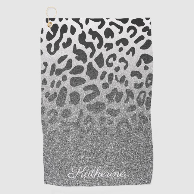 Glitter Leopard Print Golf Towel (Front)