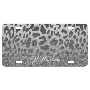 Glitter Leopard Print License Plate