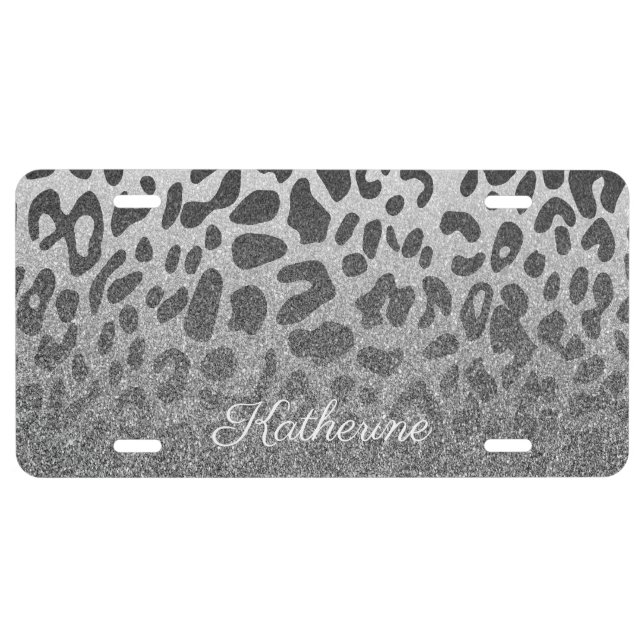 Glitter Leopard Print License Plate (Front)
