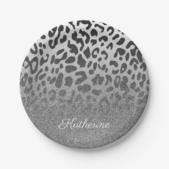 Glitter Leopard Print Paper Plates (Front)