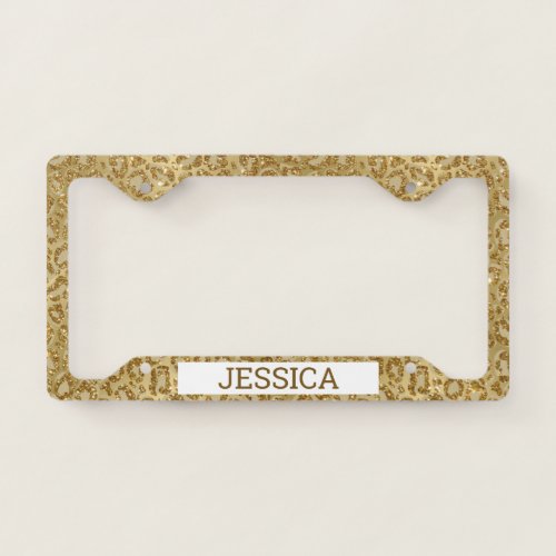 Glitter Leopard Print Personalized Gold License Plate Frame