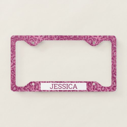Glitter Leopard Print Personalized Pink License Plate Frame