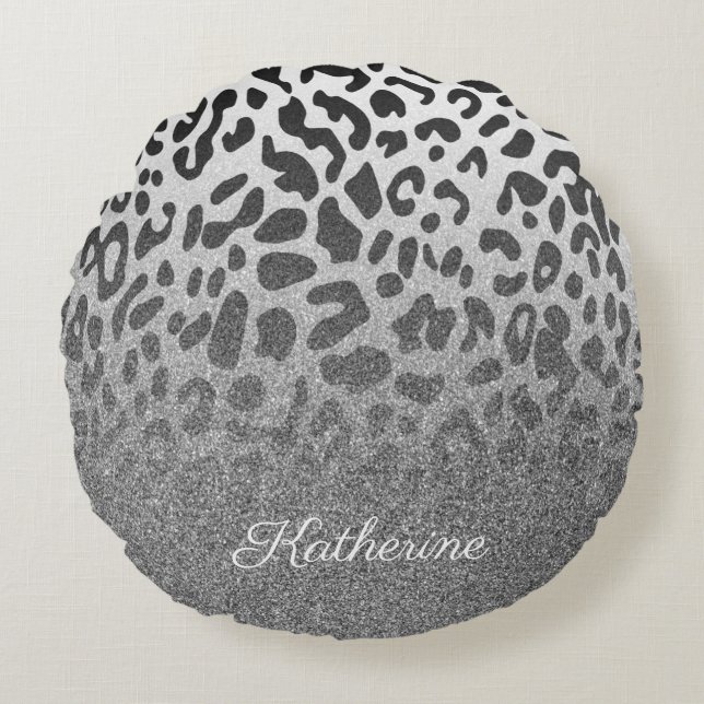 Glitter Leopard Print Round Pillow (Front)