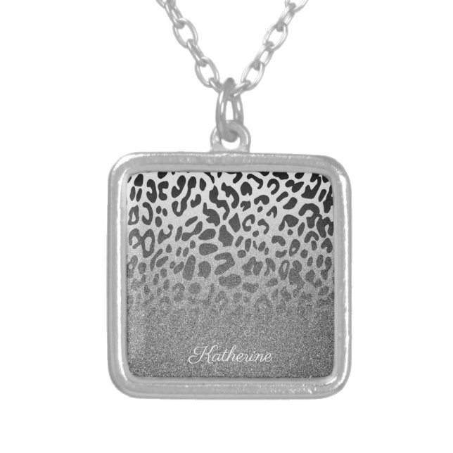 Glitter Leopard Print Silver Plated Necklace (Front)