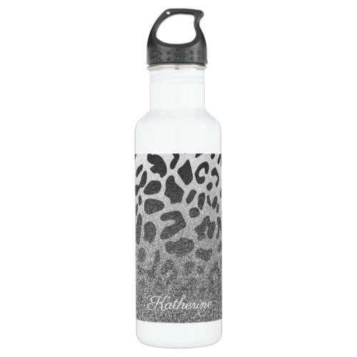 Glitter Leopard Print Stainless Steel Water Bottle