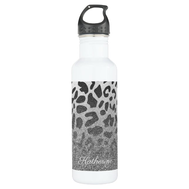 Glitter Leopard Print Stainless Steel Water Bottle (Front)