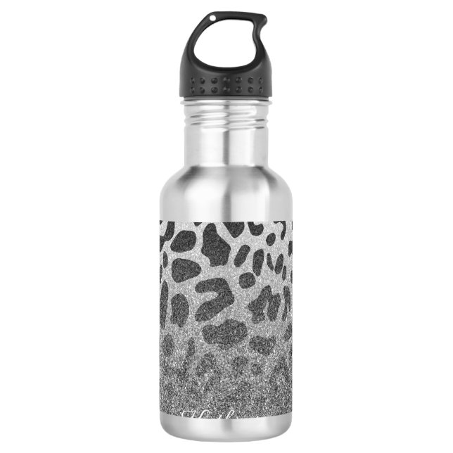 Glitter Leopard Print Stainless Steel Water Bottle (Front)