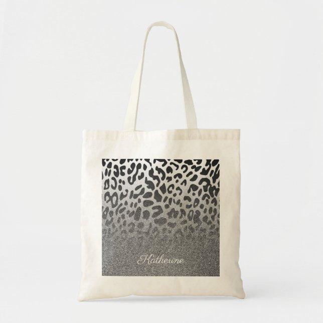 Glitter Leopard Print Tote Bag (Front)