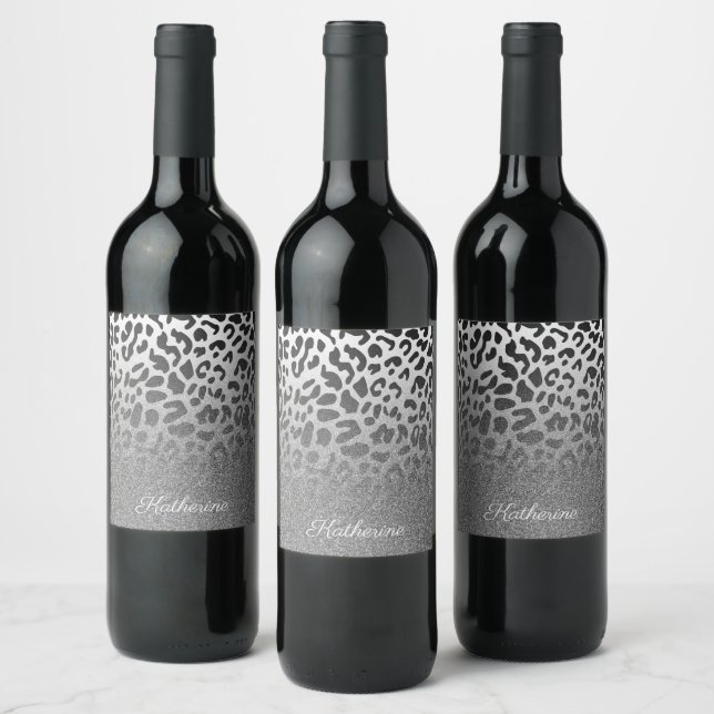 Glitter Leopard Print Wine Label (Bottles)